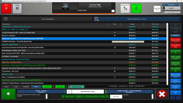 In Studio Voice tracking and Segue Editing
